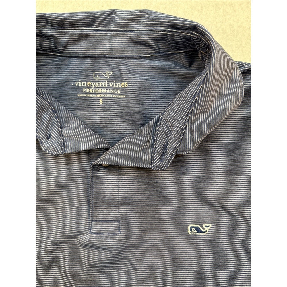 Men's Vineyard Vines Performance S - Blue Striped Polo Shirt Whale Logo
